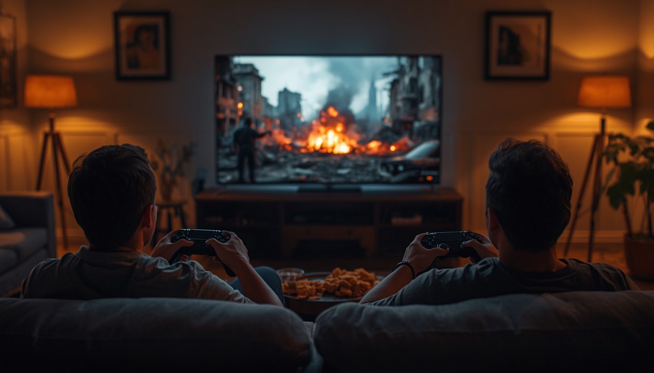 Dois controles no sofá para jogar Gears of War E-Day em cooperativo