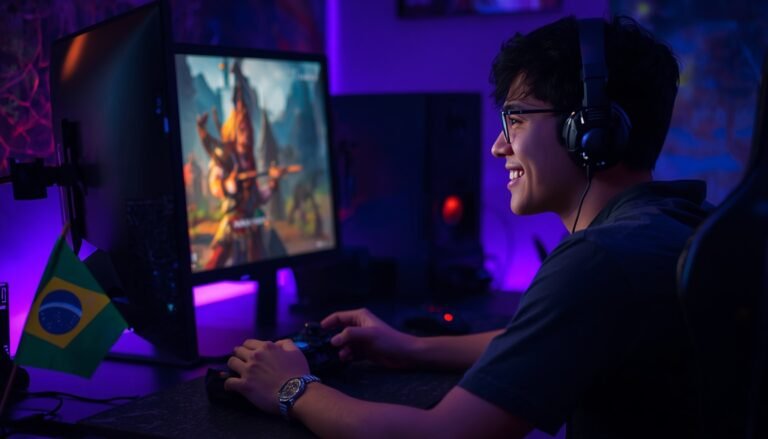 Gamer brasileiro jogando jogo de Switch em português no PC