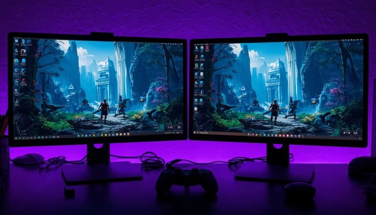 Dois monitores mostrando o mesmo jogo para transferir o save entre emuladores